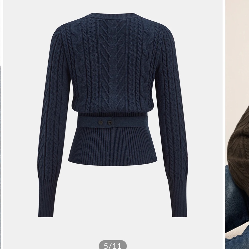 Commense Cinched Waist Belted Cable Knit Top - Picture 2 of 3